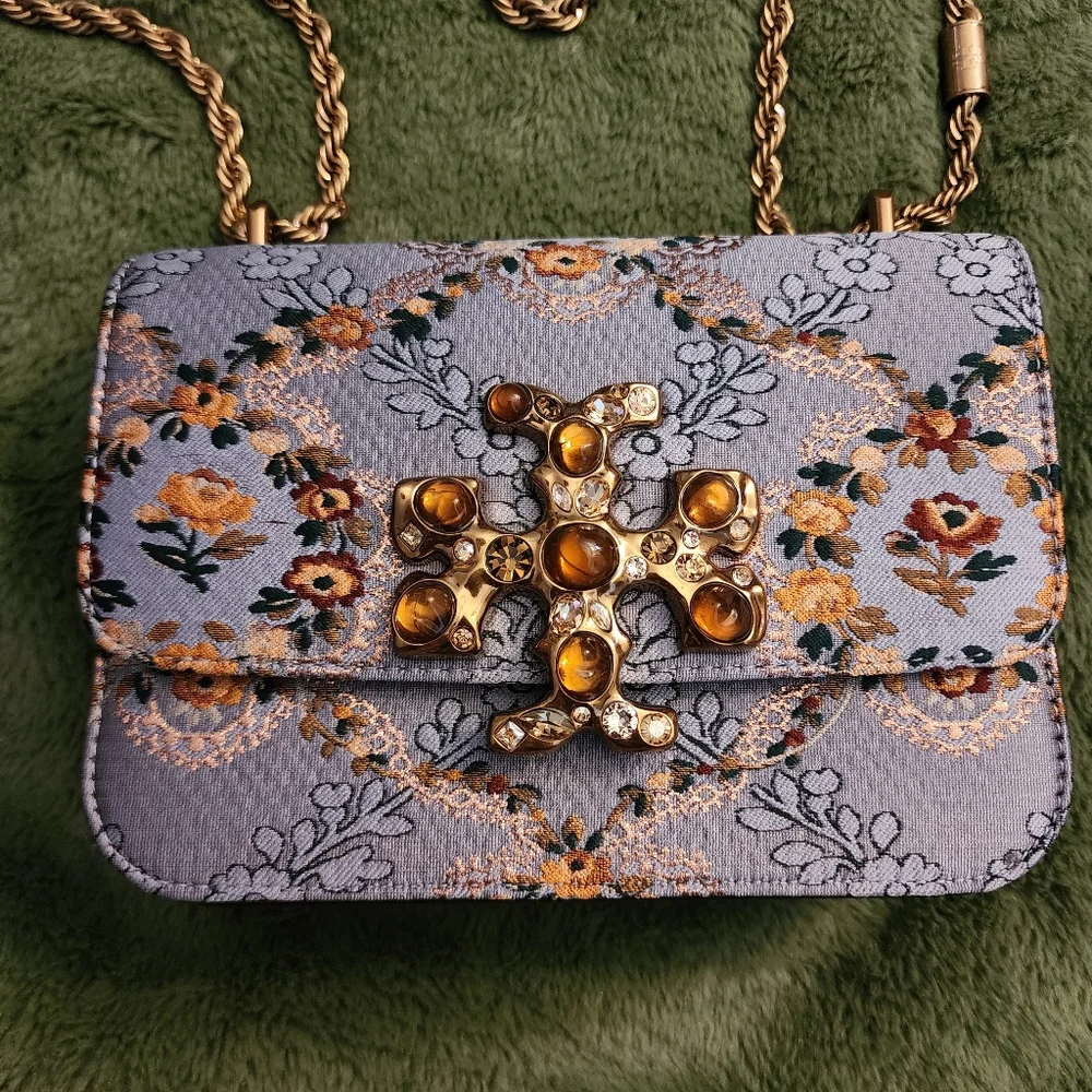 Tory Burch Eleanor Sea Frost Brocade shoulder bag crossbody blue